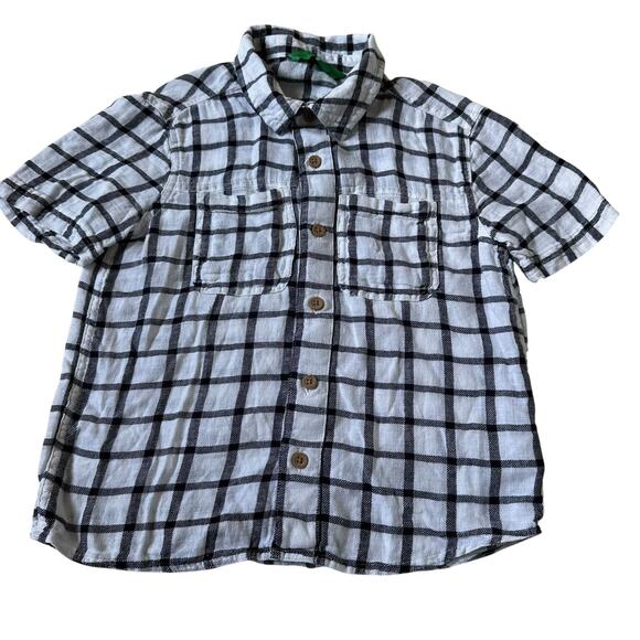 Dip White/Black Plaid Linen Blend Button Up Shirt Boy's Size Small (6-7) | 4-21 - Picture 1 of 6